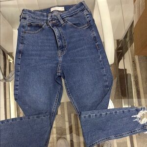 Topshop Blue Straight Leg Jeans High Waisted Classic